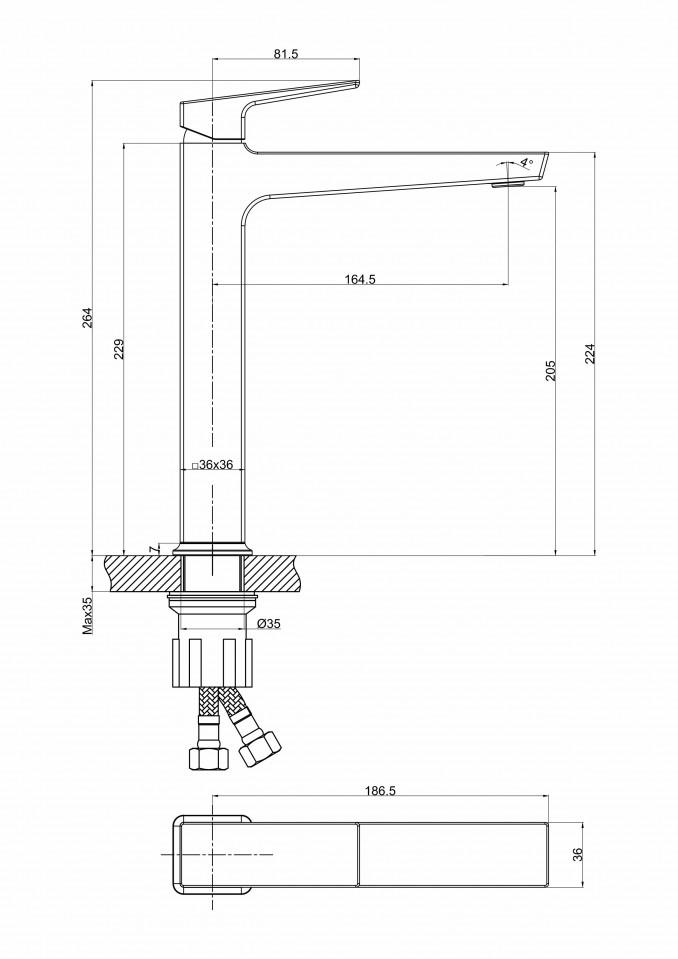 Baterija za lavabo MINOTTI QUADRA NEW visoka mat crna 2