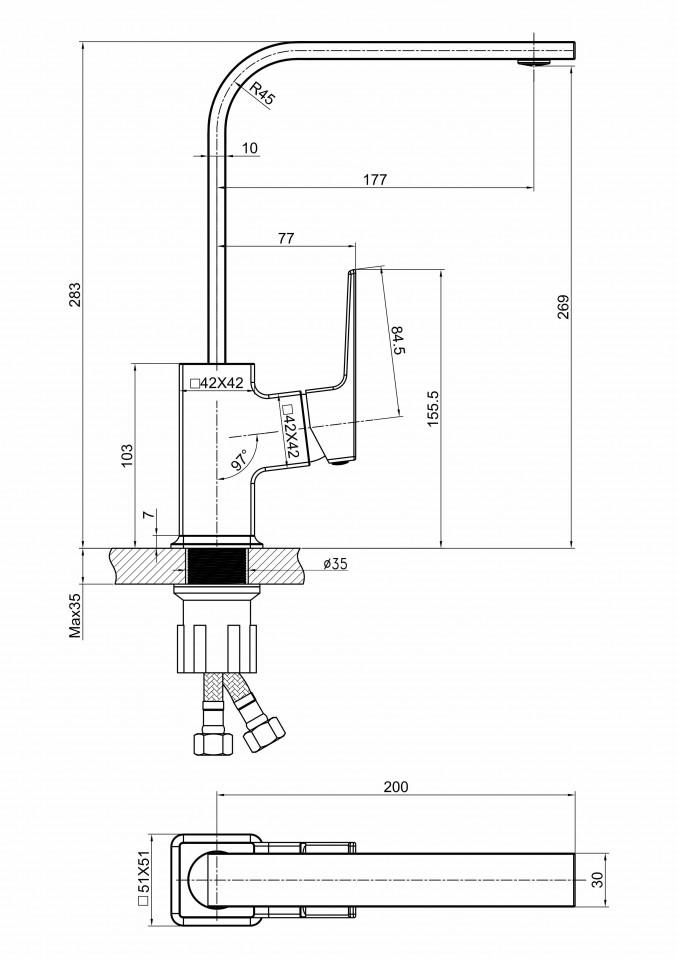 Baterija za sudoperu MINOTTI QUADRA NEW sa 3 cevi mat crna 2