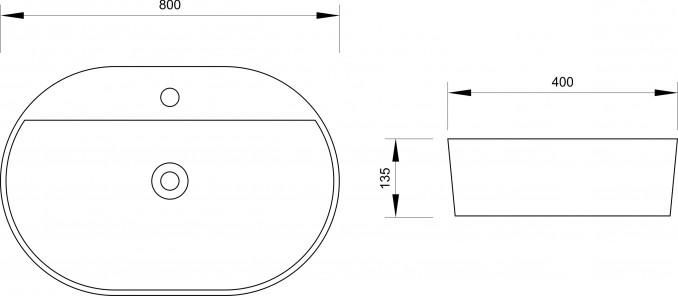 Lavabo nadgradni MINOTTI 800x400x135 sa otvorom za slavinu 3