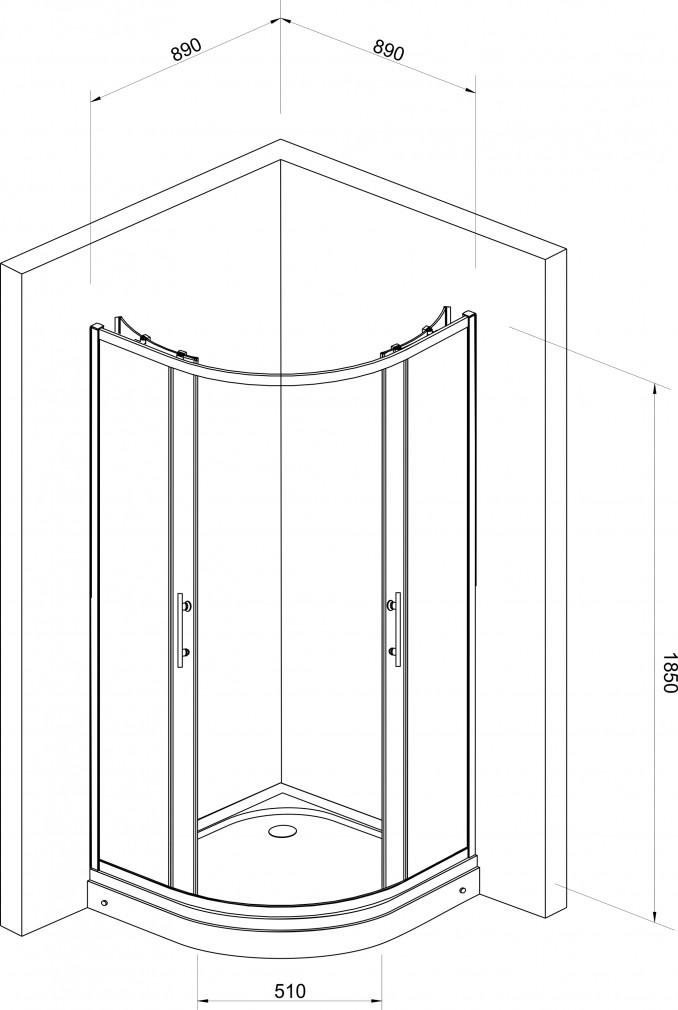 Tuš kabina polukruzna 90x90 5mm čisto staklo- JA 5292 2