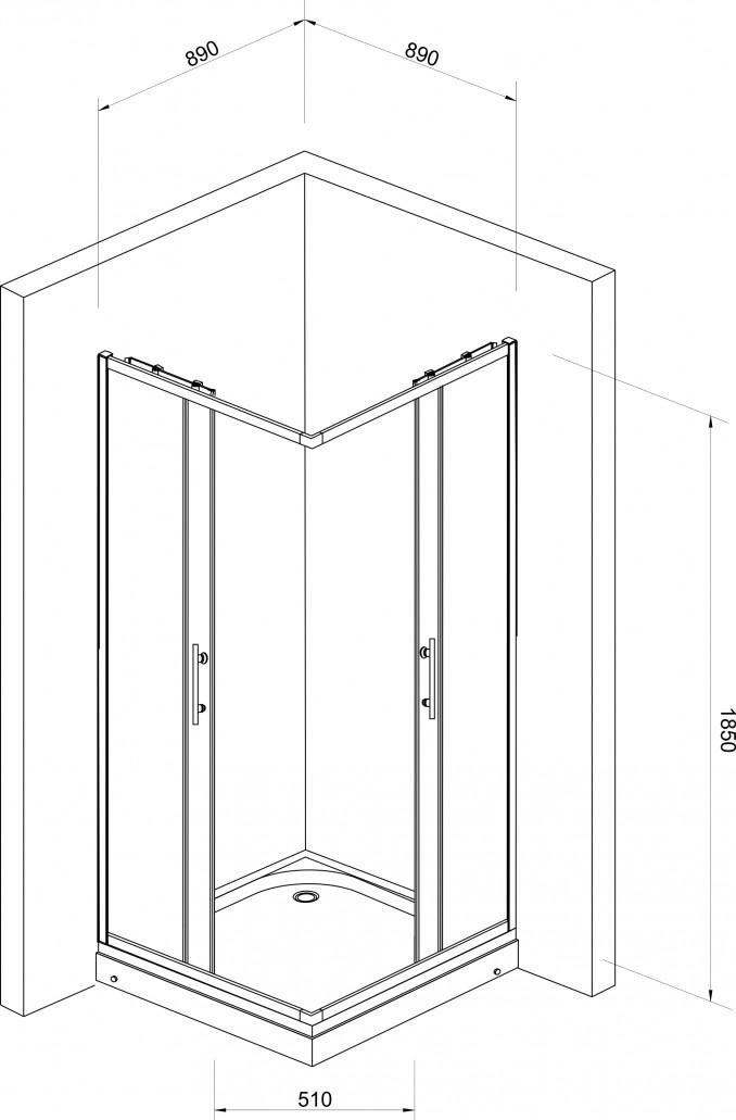 Tus kabina kvadratna 90x90x185,5mm staklo sa kvadratićima 2