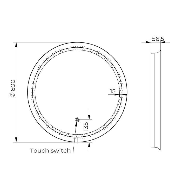 Ogledalo COPEN fi600 sa alu ramom 56,5mm LED zlatno 2