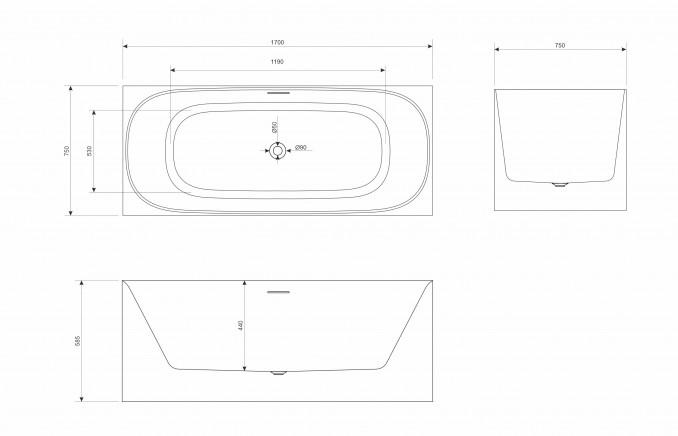 Kada samostojeća COPEN INGRID 1700x750x585mm sjajna bela 2
