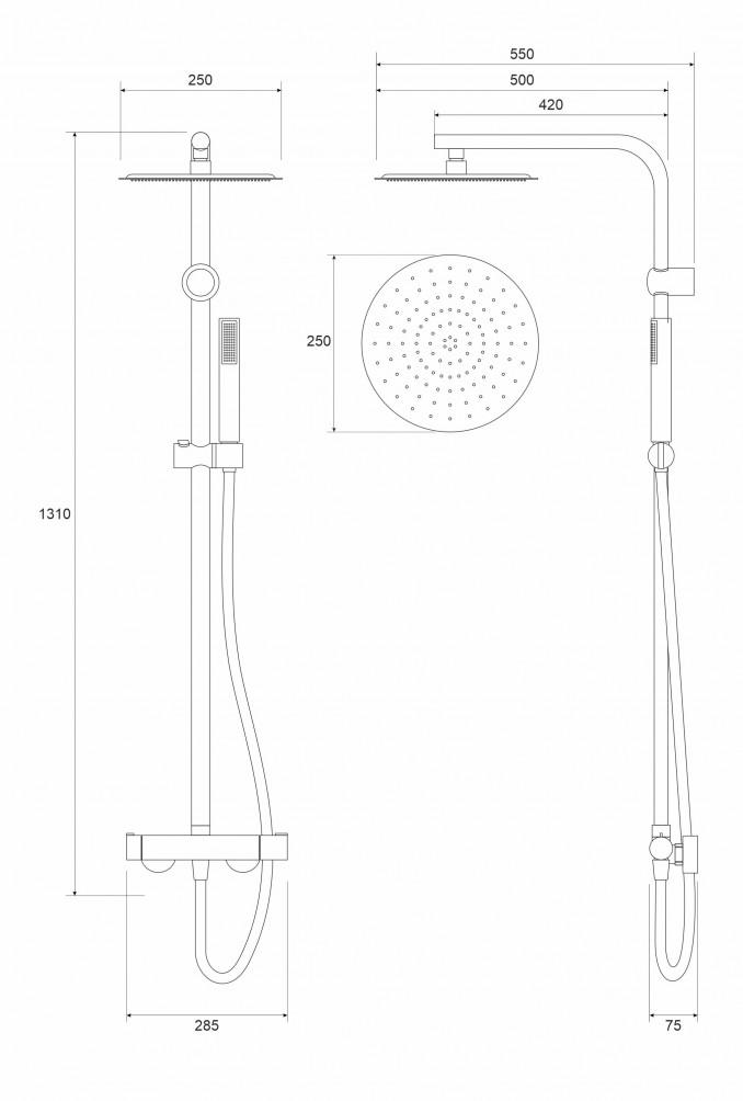 Baterija i usponski tuš COPEN NOOK mat crna okrugli set 2