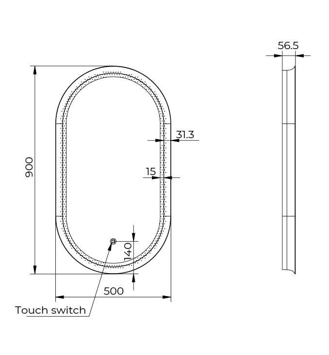 Ogledalo COPEN 500x900 sa alu ramom 56,5mm LED zlatno 2
