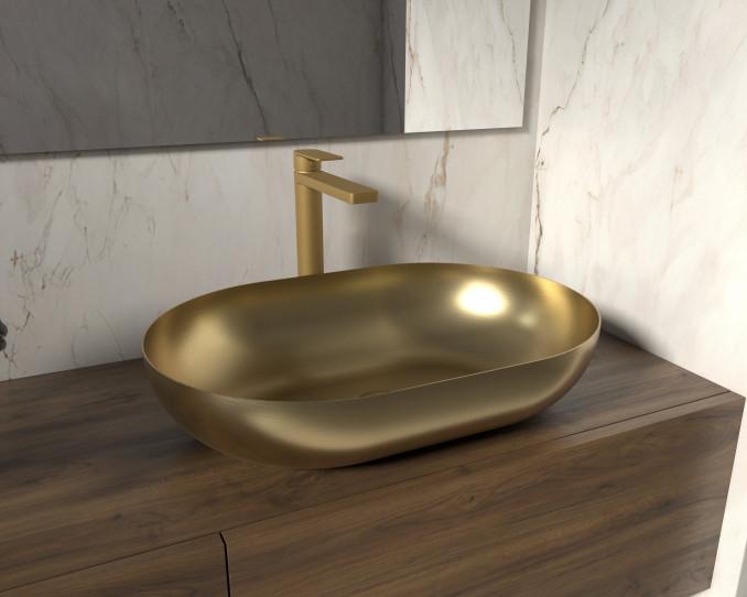 Metalni lavabo COPEN nadgradni 555x360x114mm brušeni mesing 3