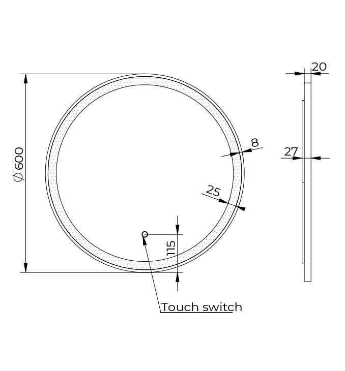Ogledalo COPEN fi600 sa alu ramom 20mm LED mat crno 3