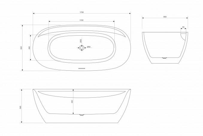 Kada samostojeća COPEN LAUREN 1700x800x585mm sjajna bela 2
