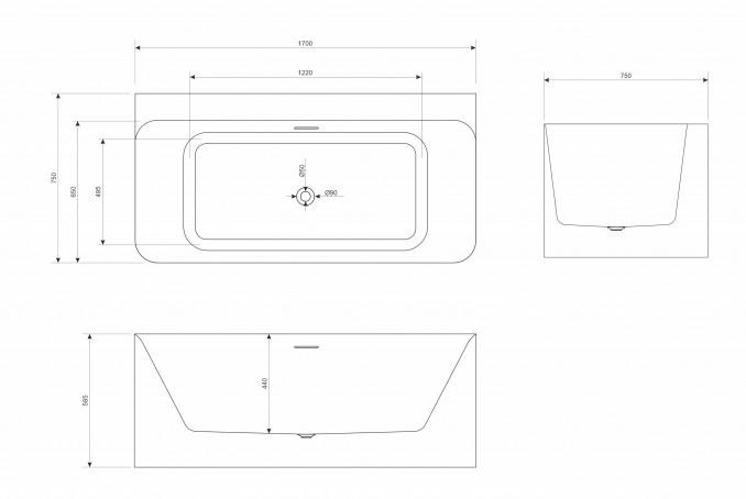 Kada samostojeća COPEN HEDY 1700x745x585mm sjajna bela 2