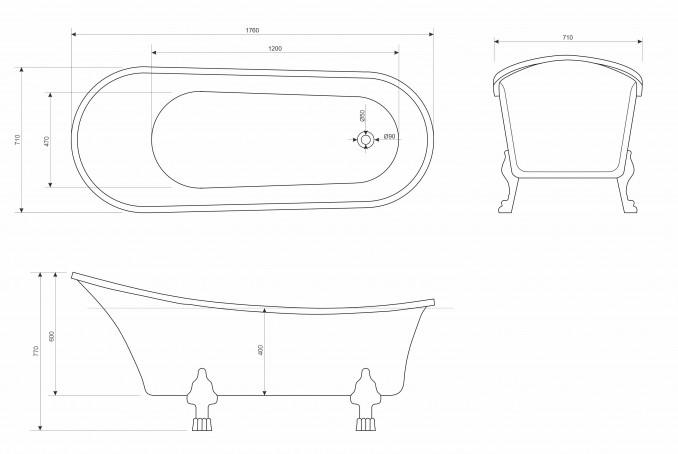 Kada samostojeća COPEN SOPHIA 1760x710x770mm sjajna bela 2