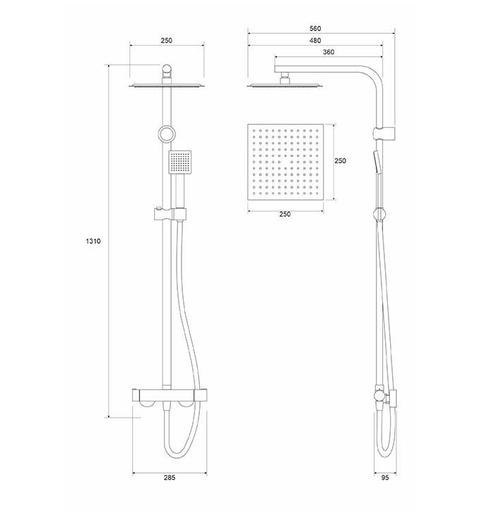 Baterija i usponski tuš COPEN NOOK mat crna četvrtasti set 2