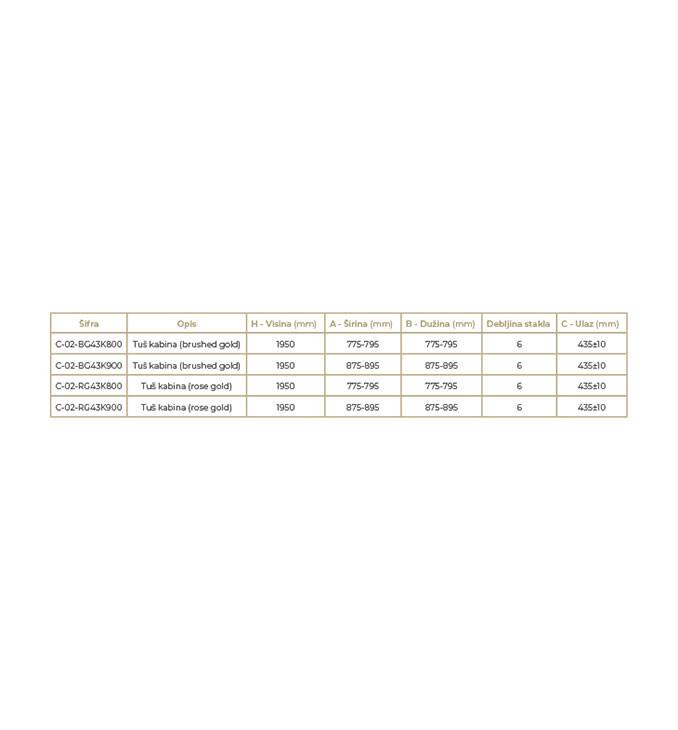 Tuš kabina COPEN ATLAS PRO 800x800x1950 rose gold, staklo 6mm providno 2