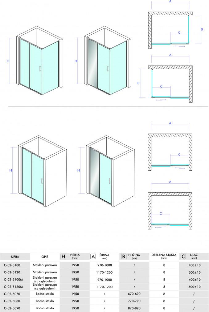 Stakleni paravan COPEN TITAN 1000x1950 staklo 8mm providno 4