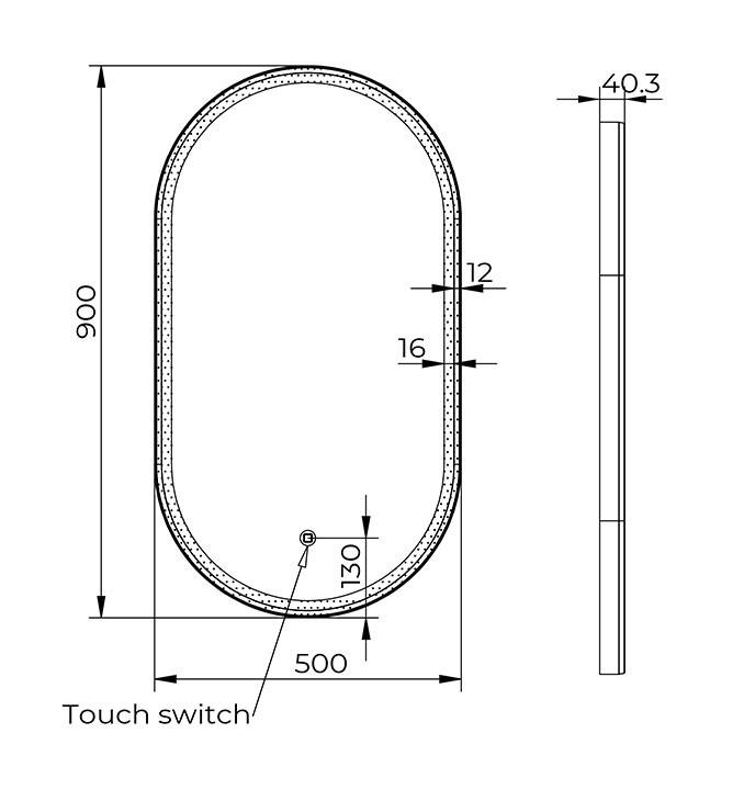 Ogledalo COPEN 500x900 sa alu ramom 40,6mm LED gunmetal 2