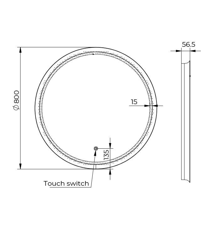 Ogledalo COPEN fi800 sa alu ramom 56,5mm LED mat crno 3