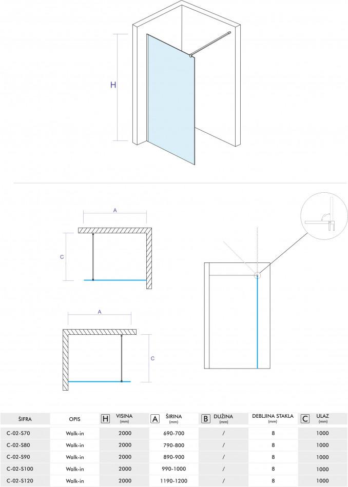 Walk-in COPEN MONTE 1200x2000 8mm staklo 4