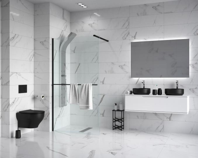 Walk-in COPEN MONTE PLUS 900x2000 crni mat ram 8mm staklo i držač peškira 2