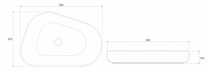 Lavabo COPEN nadgradni 580x470x140 asimetrični matt black 2