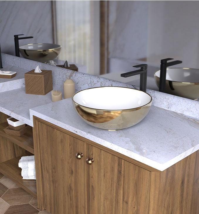 Lavabo COPEN nadgradni 415x415x155 zlatno beli 3