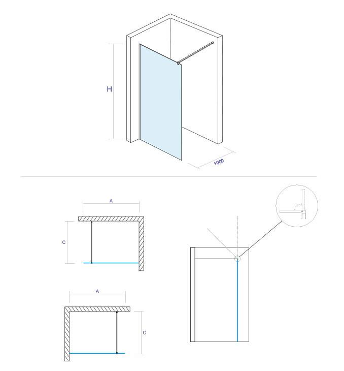 Walk-in COPEN MONTE 700x2000 8mm staklo, mat crni 4