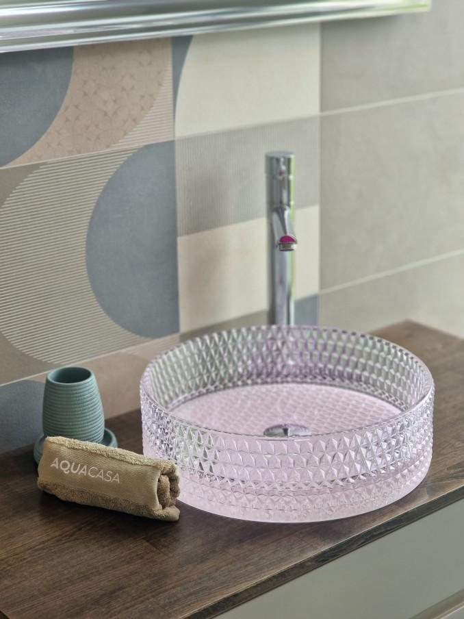Stakleni lavabo COPEN nadgradni fi400x125mm roze dno 3