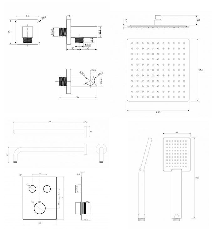 Termostatski set COPEN square hrom 1 2