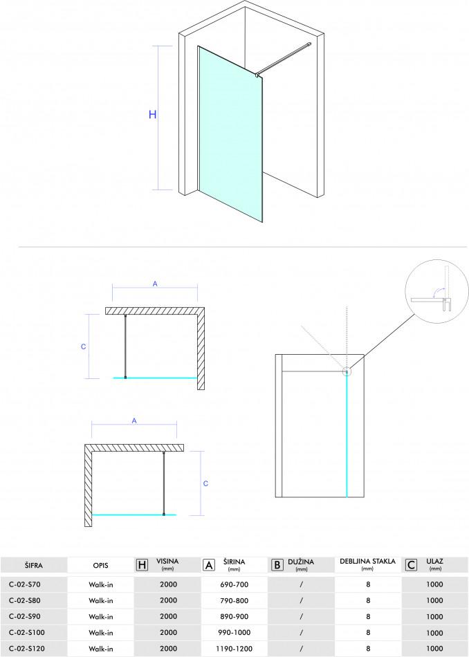 Walk-in COPEN MONTE 700x2000 8mm staklo 4