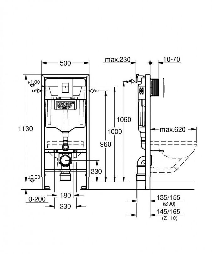Ugradni vodokotlić GROHE RAPID SL 3 u 1 sa tasterom SKATE COSMOPOLITAN chrome 2