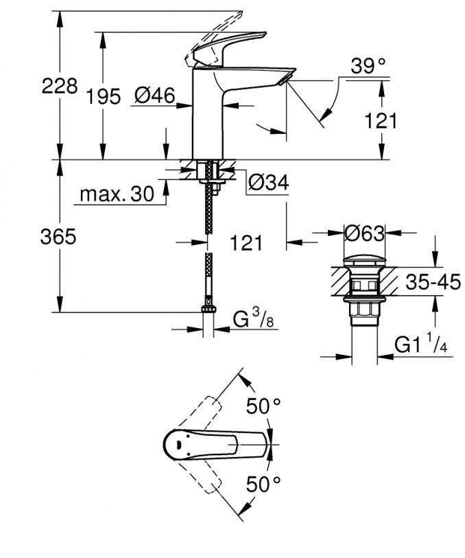 Baterija za lavabo GROHE EUROSMART M ''click'' 2