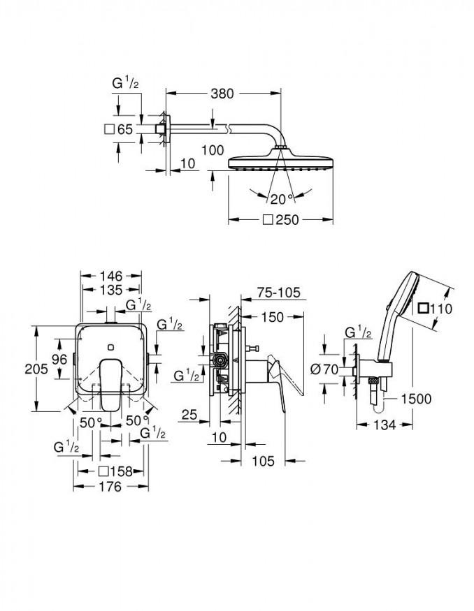 Ugradni set GROHE CUBEO sa Tempesta tušem 250mm cube 2