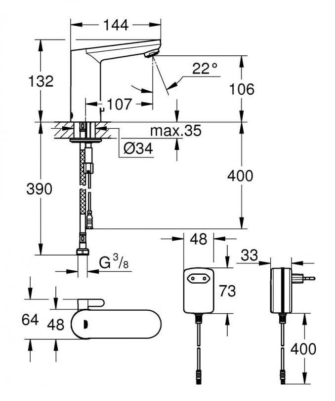 Senzorska baterija za lavabo GROHE EUROSMART COSMOPOLITAN E T/H 220V 2