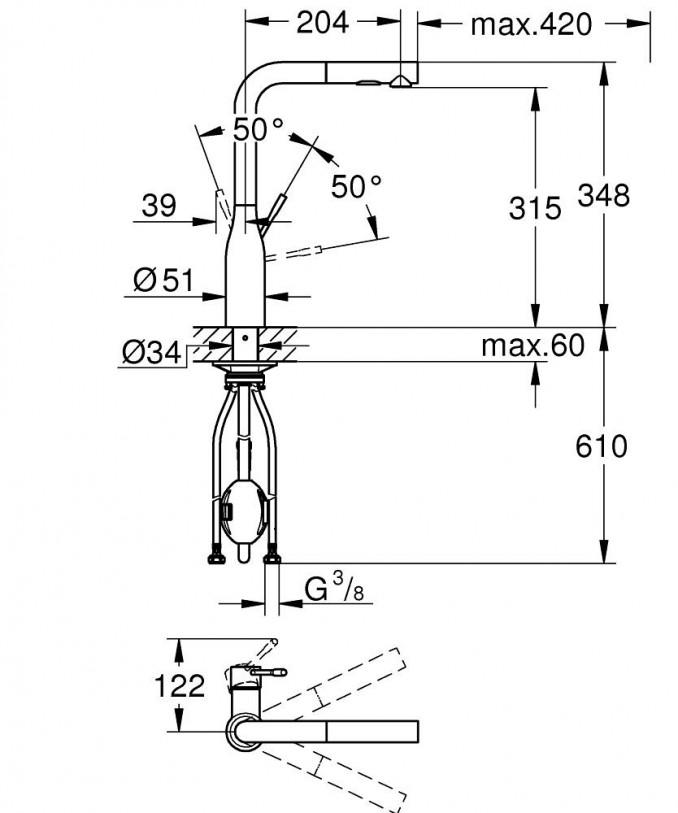 Baterija za sudoperu GROHE ESSENCE L sa izvlačećim tušem 2F brushed hard graphit 2
