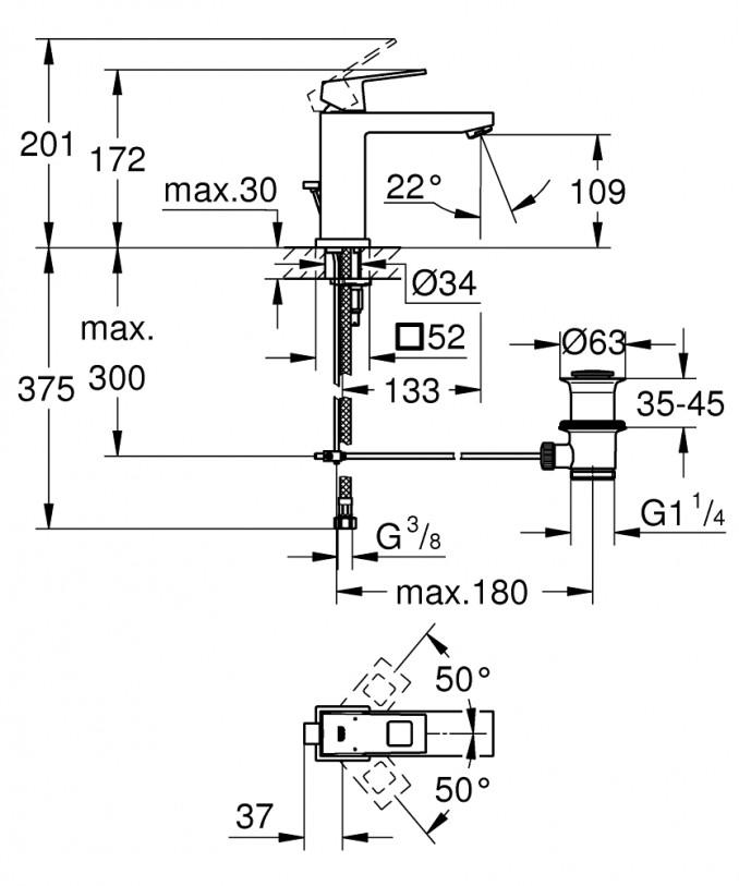 Baterija za lavabo GROHE EUROCUBE M 2