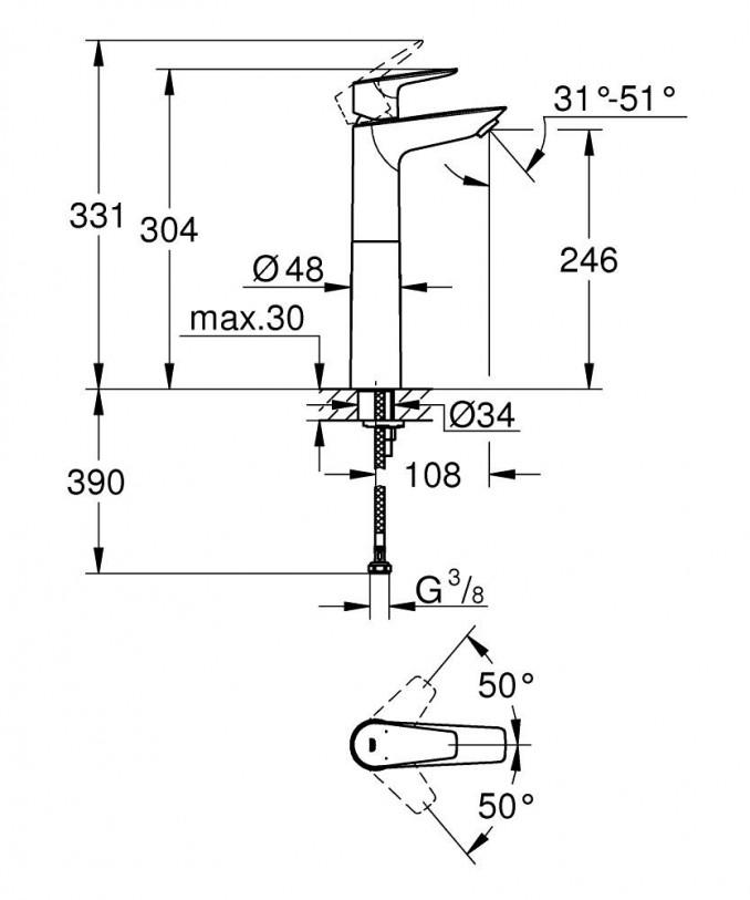 Baterija za lavabo GROHE BAUEDGE XL 2