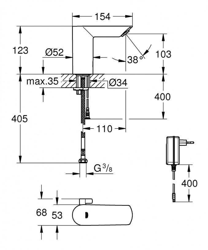 Senzorska baterija za lavabo GROHE BAU COSMOPOLITAN E T/H 220V 2