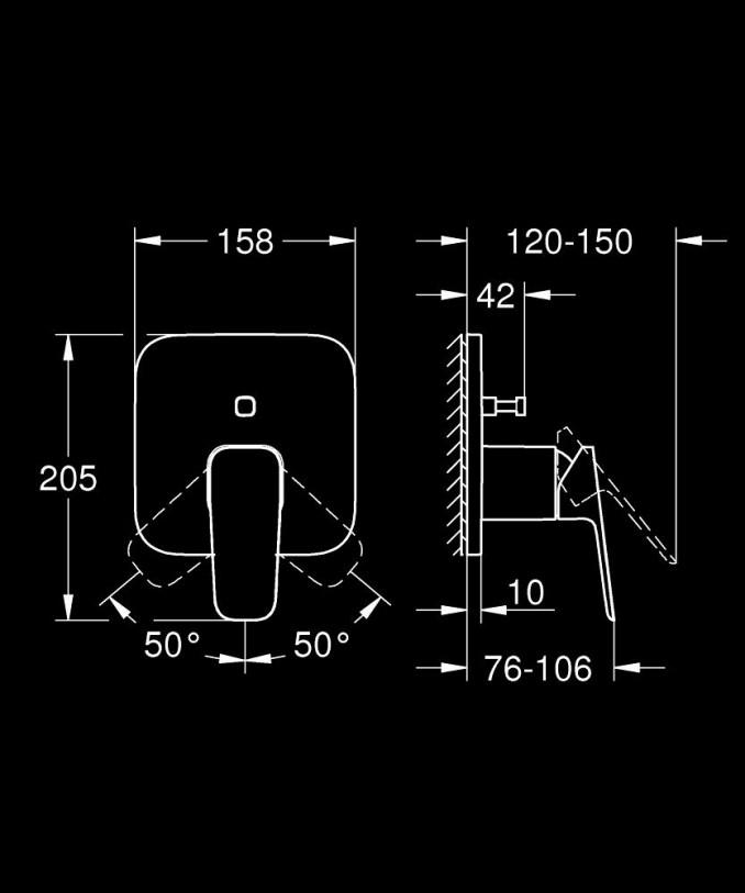 Maska ugradne baterije GROHE CUBEO sa prebacivačem 2F phantom black 2