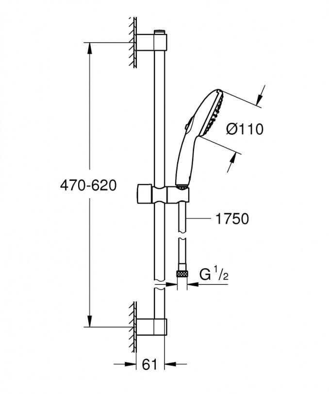 Klizna šipka GROHE sa tuš setom TEMPESTA 110 2f 600 matte black 2