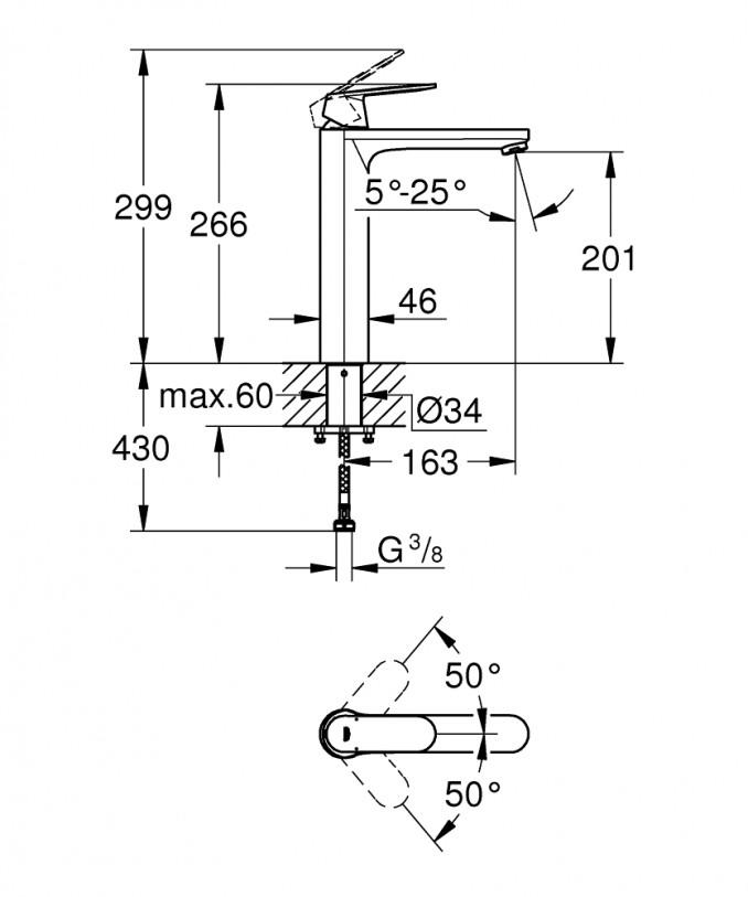 Baterija za lavabo GROHE EUROSMART COSMOPOLITAN XL 2