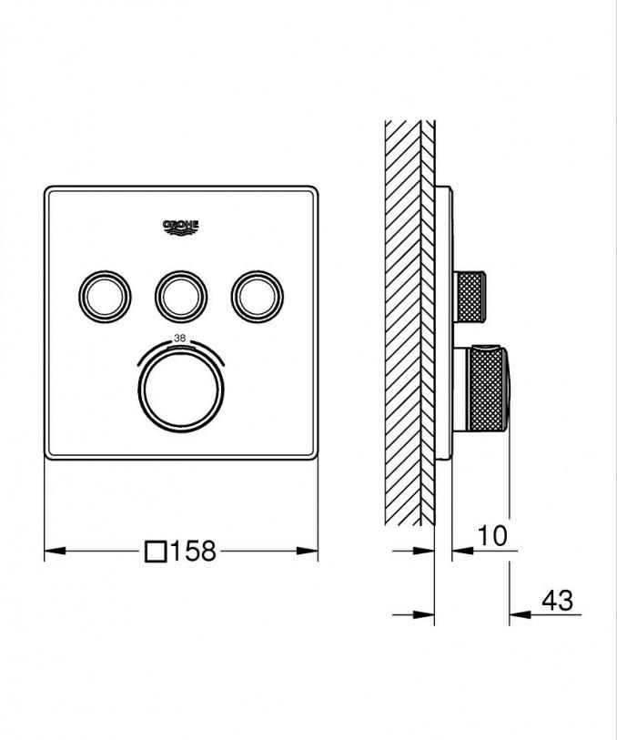 Termostat maska GROHE GROTHERM SMARTCONTROL 3F četvrtasta phantom black 2