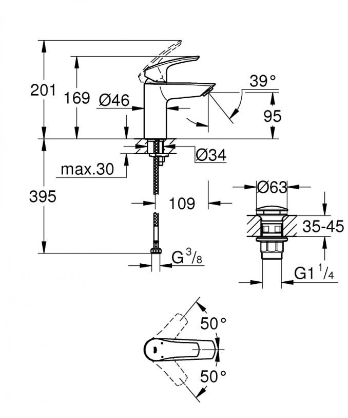 Baterija za lavabo GROHE EUROSMART S ''click'' mat crna 2