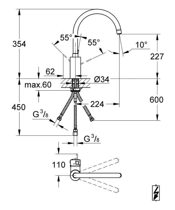 Baterija za sudoperu GROHE EUROSMART COSMOPOLITAN 3 cevi 2