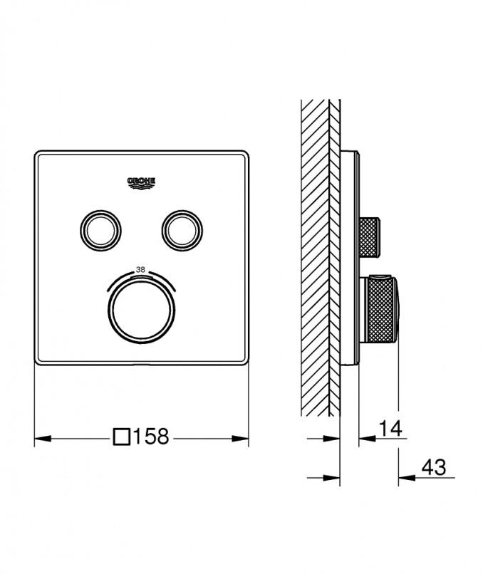 Termostat maska GROHE GROTHERM SMARTCONTROL 2F četvrtasta moon white 2