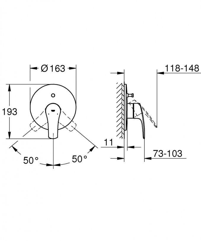 Maska ugradne baterije GROHE EUROSMART sa prebacivačem 2F matte black 2