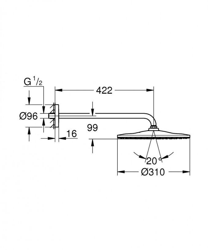Ruža tuša sa držačem GROHE RAINSHOWER MONO 310, 422mm brushed cool sunrise 2
