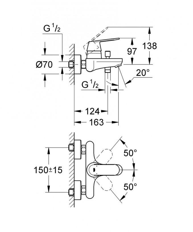 Baterija za kadu GROHE EUROSMART COSMOPOLITAN 2