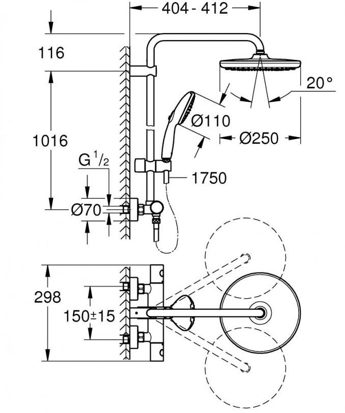 Termostatska baterija sa usponskim tušem GROHE TEMPESTA SYSTEM 250 2