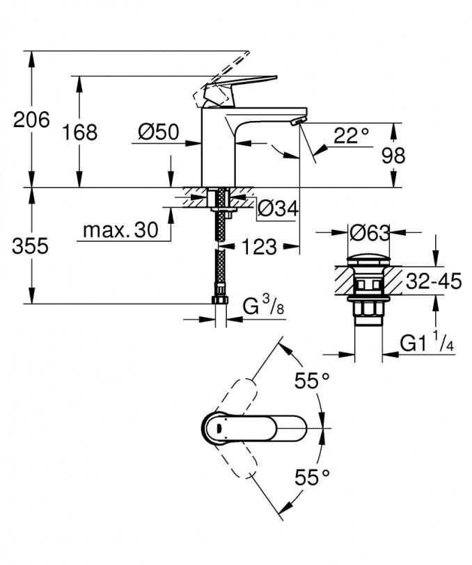 Baterija za lavabo GROHE EUROSMART COSMOPOLITAN M ''click'' 2