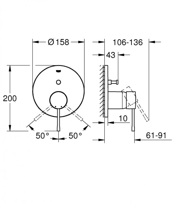 Maska ugradne baterije GROHE ESSENCE sa prebacivačem 2F hard graphite 2