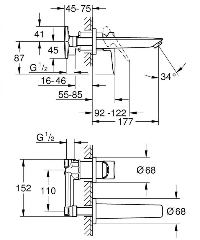 Ugradna baterija za lavabo GROHE BAUEDGE M 2