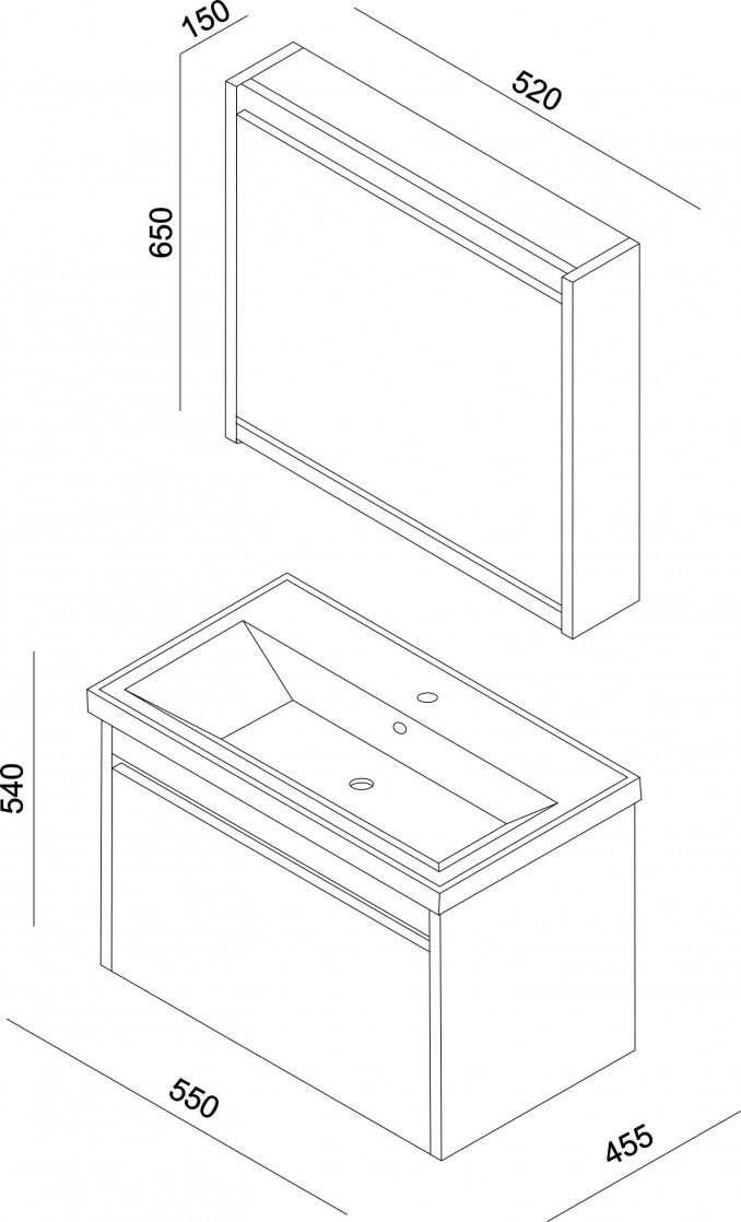Ormarić LINEART MARS 550 white sa lavaboom 3